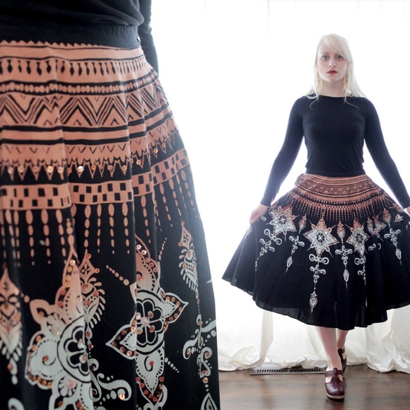 vintage Dresses & Skirts - Vintage Indian cotton ombre black circle skirt